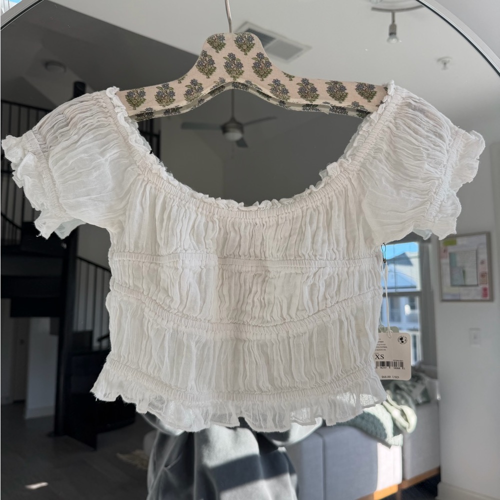Free People Cream Off-Shoulder Crop Top